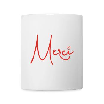 Merci mit Herz Rot – Dankeschön Design - Tasse - Weiß - Vorne