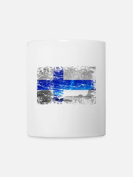 Finnland mit Nordlicht im Vintage-Style - Tasse - Weiß