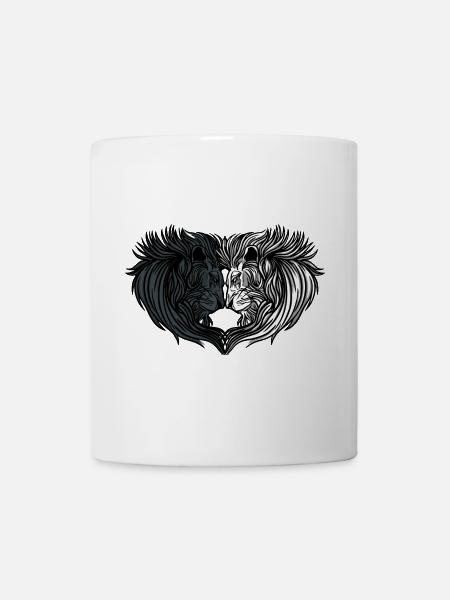 Doppeltes Löwenporträt in Schwarzweiß - Tasse - Weiß