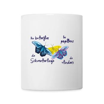 Colorful Butterflies, 4 Languages - Mug - white - Front