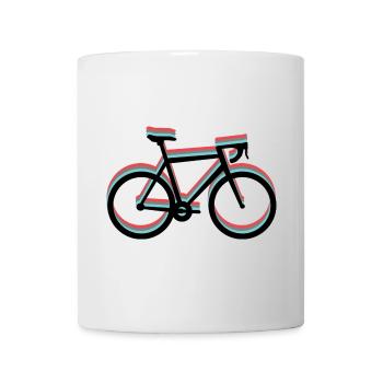 Rennrad in tricolor - rot, schwarz, blau (türkis) - Tasse - Weiß - Vorne