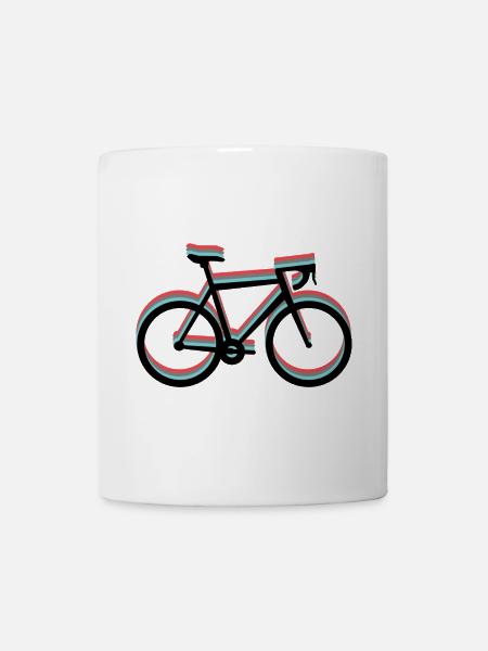 Rennrad in tricolor - rot, schwarz, blau (türkis) - Tasse - Weiß