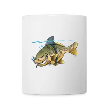 Shark Carp Lustiges Angelzeichentrick-Design - Tasse - Weiß - Vorne