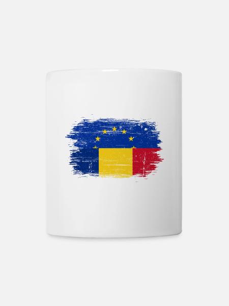 EU-Sterne über rumänischer Flaggenbürste - Tasse - Weiß