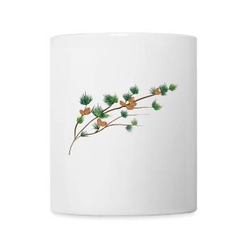 Branche de mélèze dessinée en filigrane avec cônes - Mug blanc - blanc - Devant