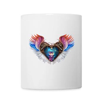 Le cœur élégant avec des ailes et un chaton. - Mug blanc - blanc - Devant