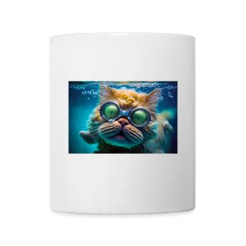 Hector die Schwimmkatze mit Taucherbrille - Tasse - Weiß - Vorne