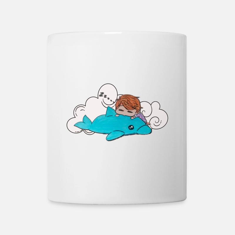 Schlafendes Kind auf blauem Delfin  - Tasse - Weiß