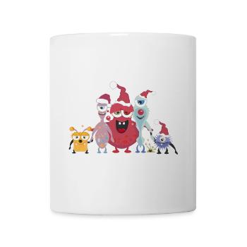 fröhliche bunte Monster Familie feiert Weihnachten - Tasse - Weiß - Vorne