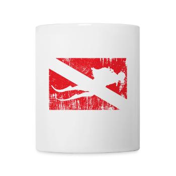 Silhouette de ski grunge sur drapeau diagonal - Mug blanc - blanc - Devant