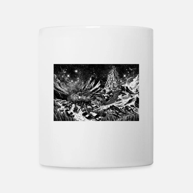 Weihnachtsmann fliegt über Weihnachtsdorf - Tasse - Weiß