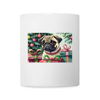 Mignon carlin de Noël avec des cadeaux - Mug blanc - blanc - Devant