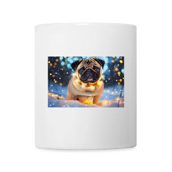Niedlicher Pug mit Weihnachtslichtern - Tasse - Weiß - Vorne