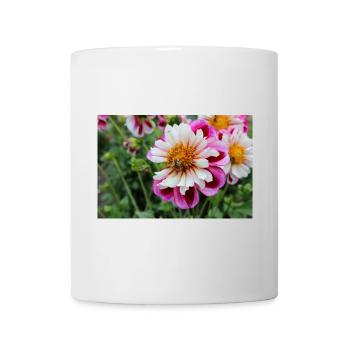 Abeille, Miel Scène Sur Fleur Colorée, Dahlia - Mug blanc - blanc - Devant