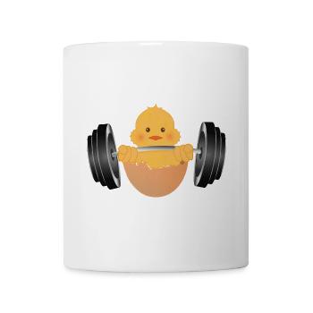 Bodybuilder chick with dumbbell during workout - Mug - white - Front