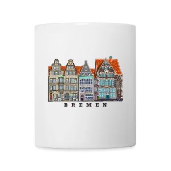 Bremen, Deutschland, Zeichnung Häuser Marktplatz - Tasse - Weiß - Vorne