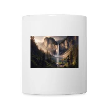 Poster Oil Painting Mountain Landscape with Waterfall - Mug - white - Front