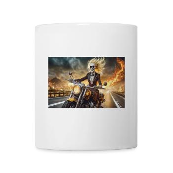 Skeleton on motorcycle in flame sky - Mug - white - Front