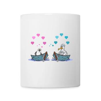Möwen Boot Liebe Herzen Valentin Romantik - Tasse - Weiß - Vorne