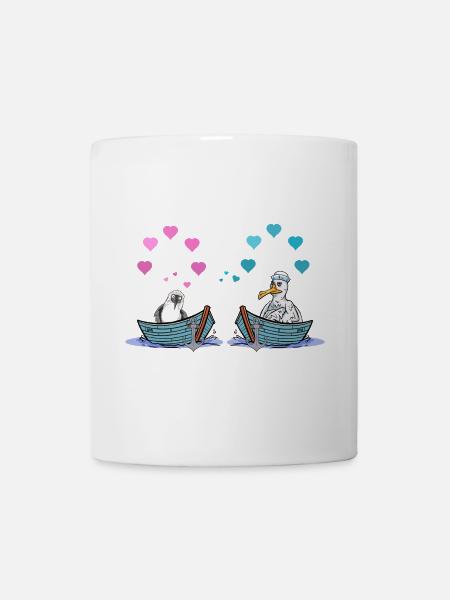 Mouettes bateau amour coeurs Saint-Valentin Romance - Mug blanc - blanc