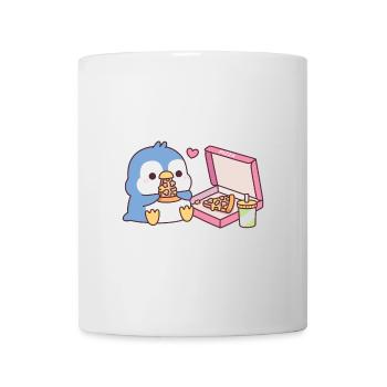 Le mignon pingouin bleu adore manger de la pizza - Mug blanc - blanc - Devant