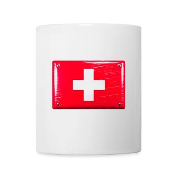 Schweiz Flagge Fahne Blechschild-Optik - Tasse - Weiß - Vorne