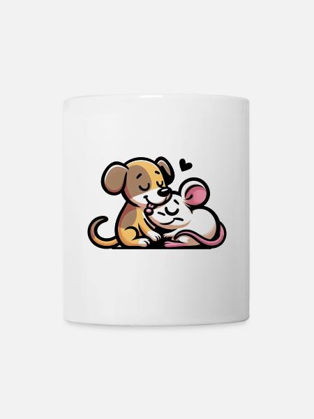 Cuddling Dog And Mouse In Love - Tasse - Weiß