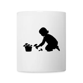 Charmante silhouette motif fille ramassant des champignons - Mug blanc - blanc - Devant