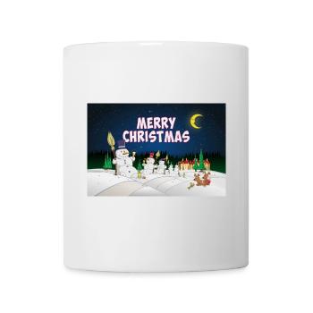 Merry Christmas poster with snowmen - Mug - white - Front