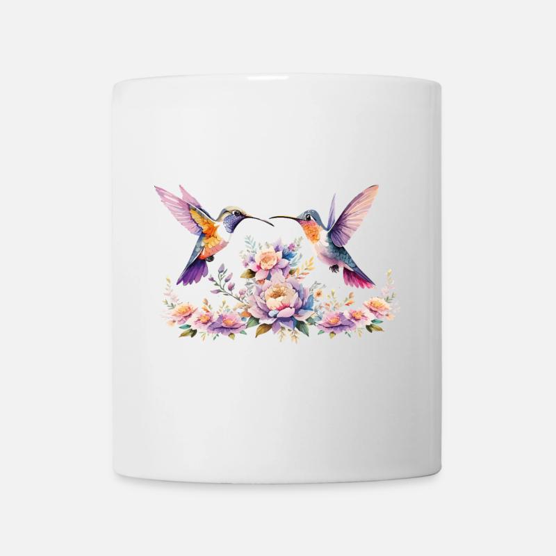 Kolibri und Blüten Aquarell - Tasse - Weiß
