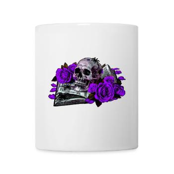 aufgeschlagenes Buch, Rosenblüten, Menschenschädel - Tasse - Weiß - Vorne
