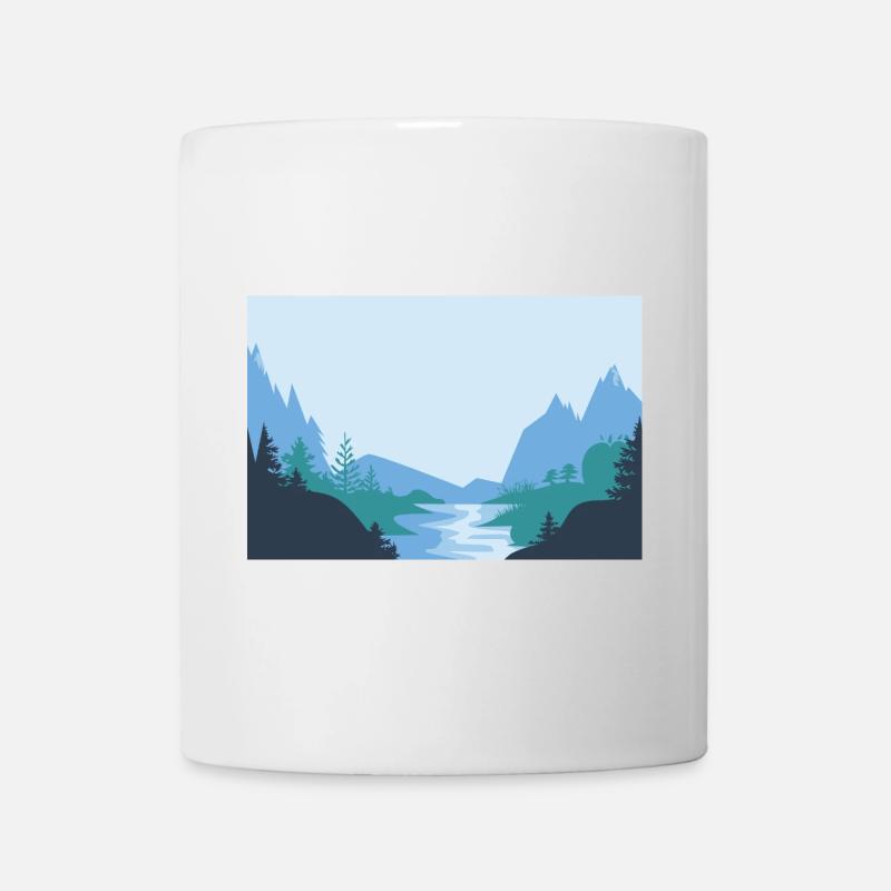 Paysage minimaliste avec rivière et montagnes - Mug blanc - blanc