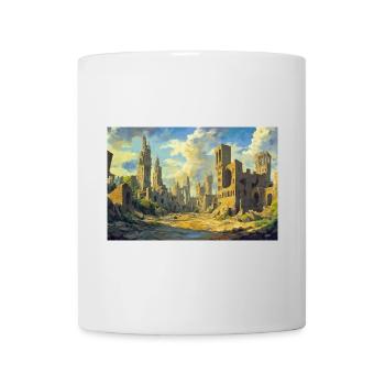Poster Illustration Mittelalterliche Landschaft in Ruinen - Tasse - Weiß - Vorne