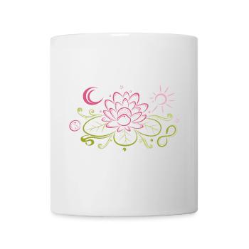 Lotus avec lune, Yin Yang et soleil, infinity - Mug blanc - blanc - Devant