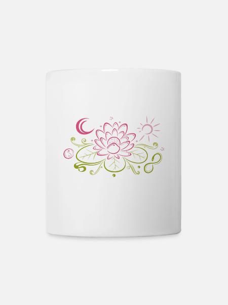 Lotus mit Mond, Yin Yang und Sonne, infinity - Tasse - Weiß