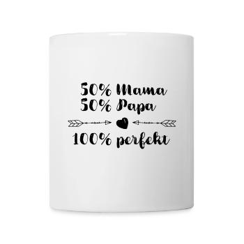 50% Mama + 50% Papa = 100% perfekt - Tasse - Weiß - Vorne