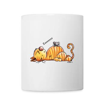 Schnarchende Katze und Maus - Comic - Fun - Tasse - Weiß - Vorne