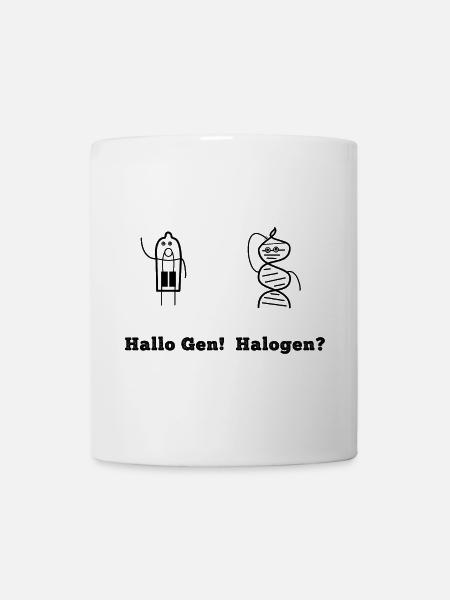 Wortwitz DNA Halogen Gen Hallo Elektrik Bio - Tasse - Weiß