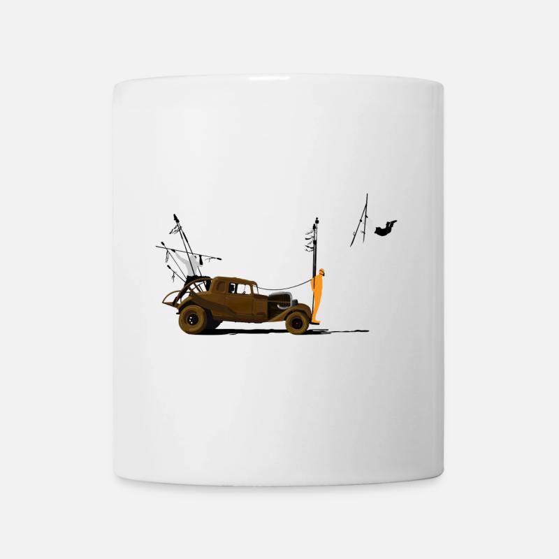 Oldtimer und orangefarbene Silhouette - Tasse - Weiß