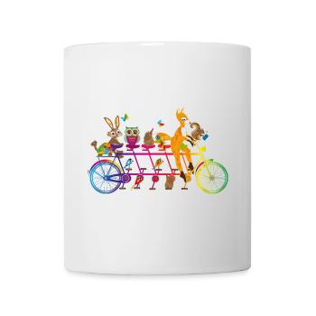 buntes Tandem Fahrrad mit bunten Tieren des Waldes - Tasse - Weiß - Vorne