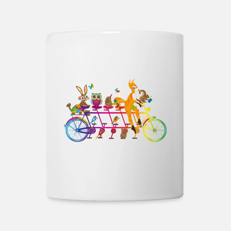 coloré vélo tandem avec des animaux colorés de la forêt - Mug blanc - blanc