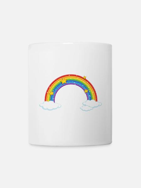 Heller Cartoon Regenbogen mit Wolken - Tasse - Weiß