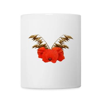 ländliche blumenmuster, Mohnmuster mit Hafer - Tasse - Weiß - Vorne