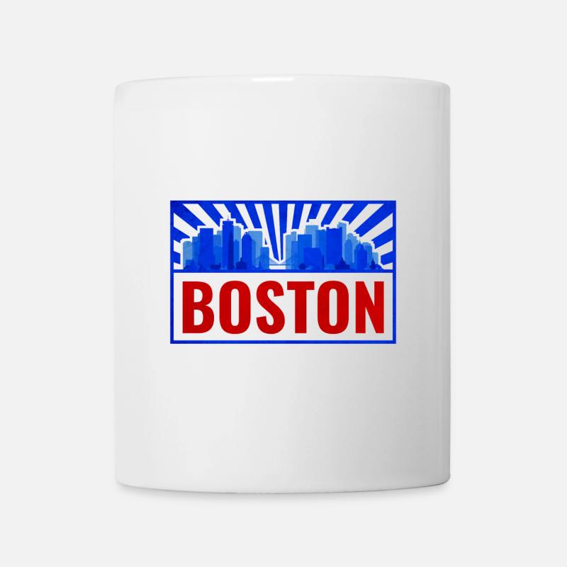 Boston Skyline Retro Rot Blau - Tasse - Weiß