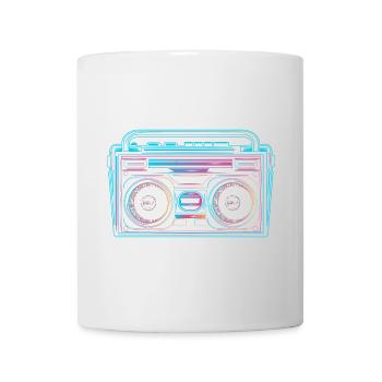 Kassetten Recorder im leuchtenden 80er Neon Look - Tasse - Weiß - Vorne
