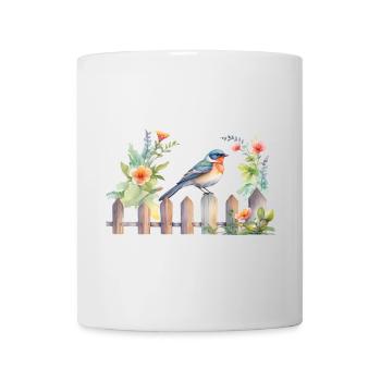 Bird on wooden fence - Mug - white - Front