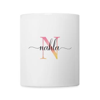 N | Monogramm | Name | Nahla |Watercolor - Tasse - Weiß - Vorne