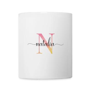 N | Monogramm | Name | Nathalia |Watercolor - Tasse - Weiß - Vorne