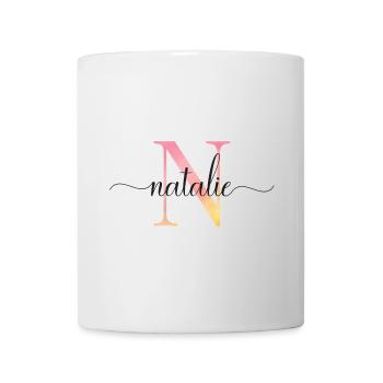 N | Monogramm | Name | Natalie |Watercolor - Tasse - Weiß - Vorne
