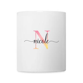N | Monogramm | Name | Nicole |Watercolor - Tasse - Weiß - Vorne